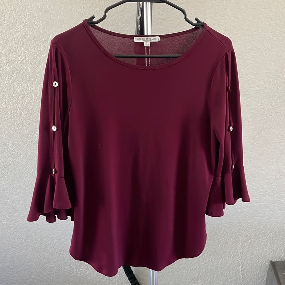 Maroon blouse, quarter sleeves - Size S